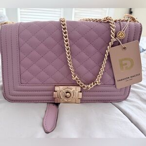 Quilted Chain Shoulder Bag - Mauve